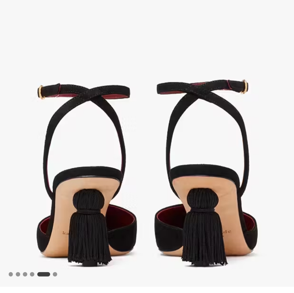💖💖 BNIB Kate Spade All Black Voilà Kitten Heel Fringe Size 7.5